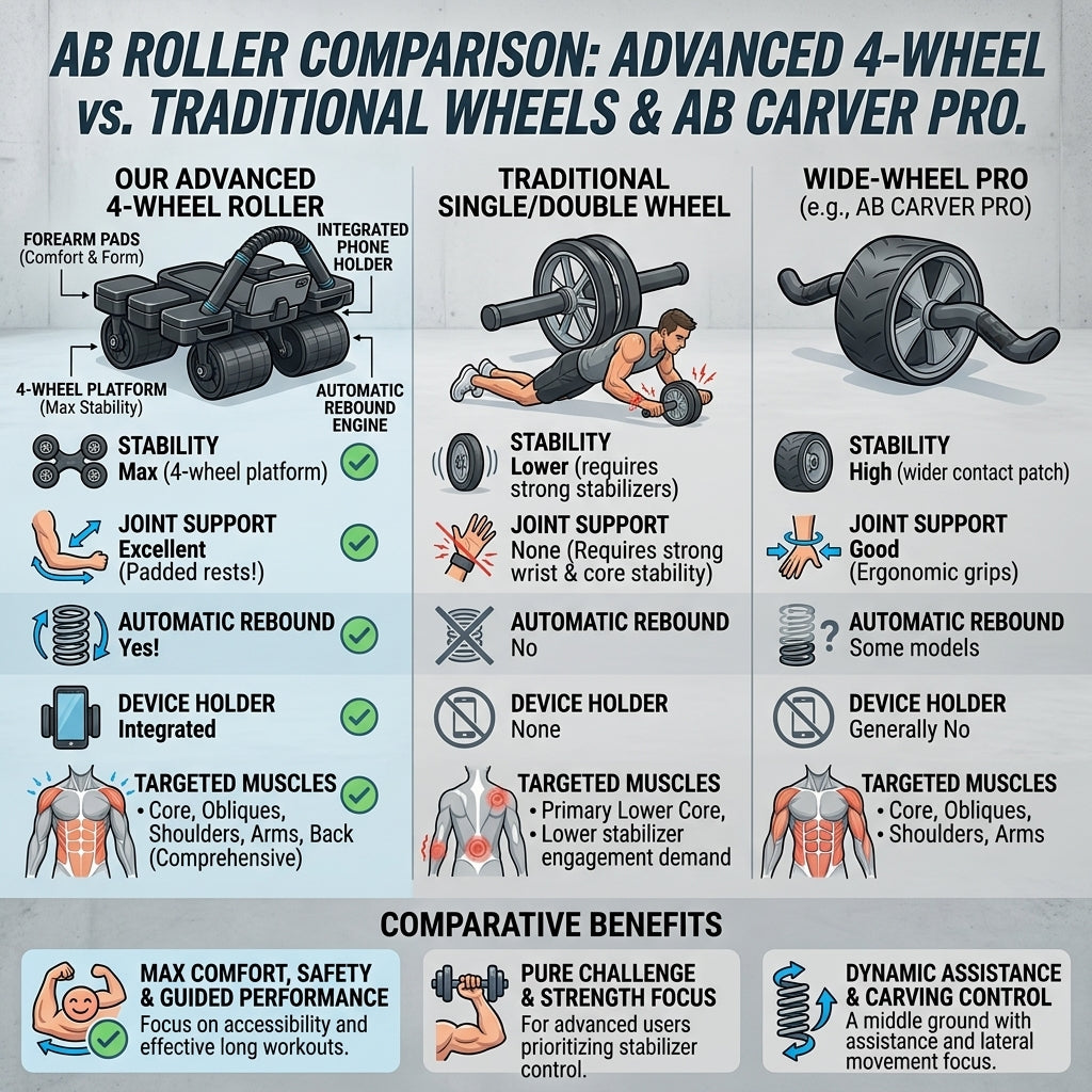 AbRova™ Pro 4-Wheel Auto Rebound Abs Roller