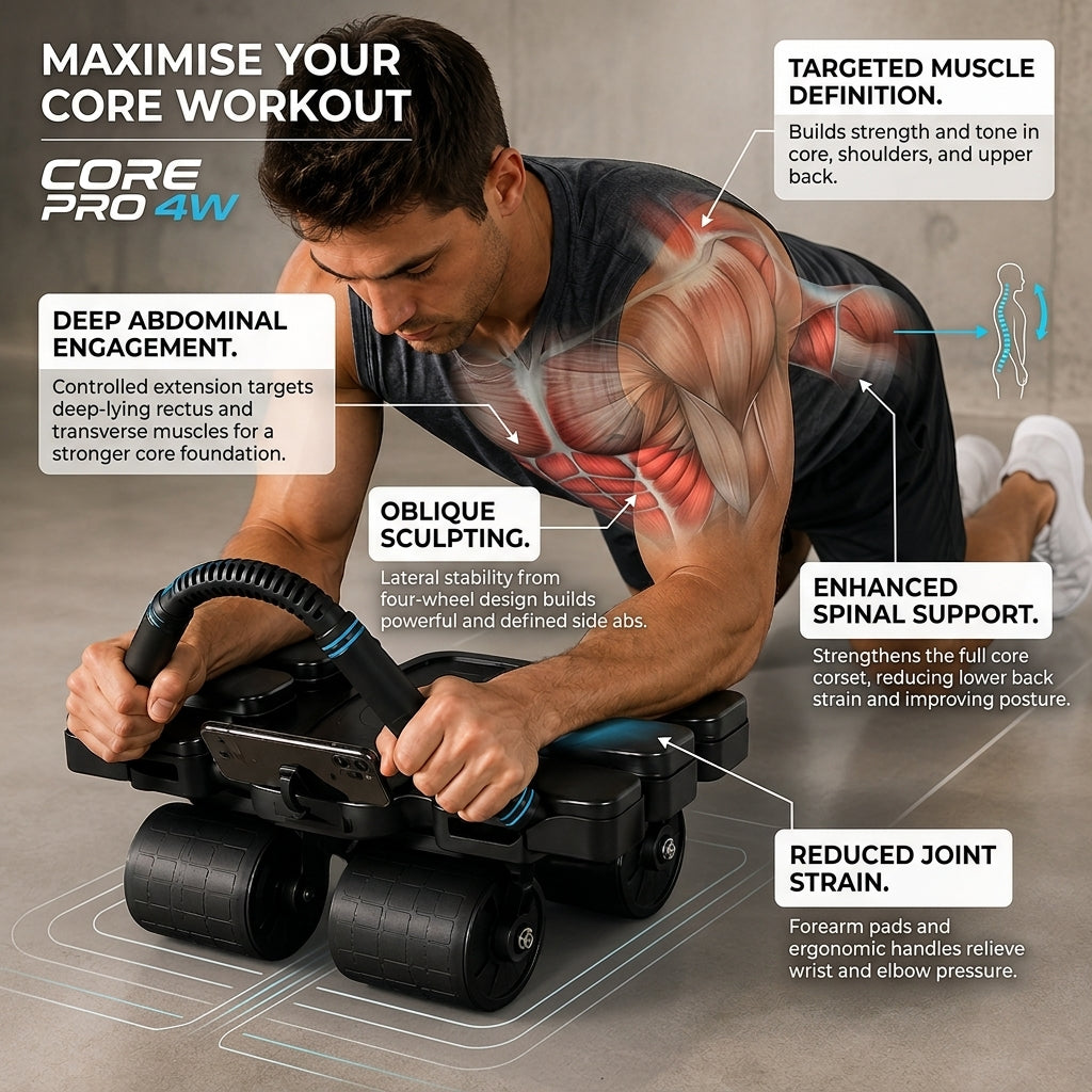 AbRova™ Pro 4-Wheel Auto Rebound Abs Roller